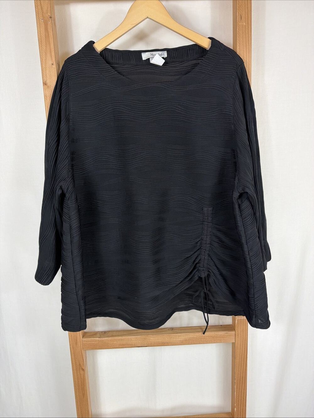Moonlight USA Black Textured Tie Up Front Tunic Top #1380 Size XXL